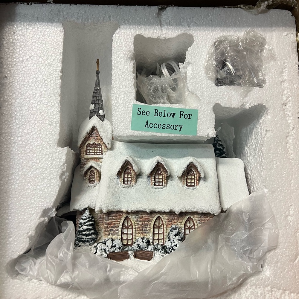 Charming Snow-Covered Holiday Church Decor